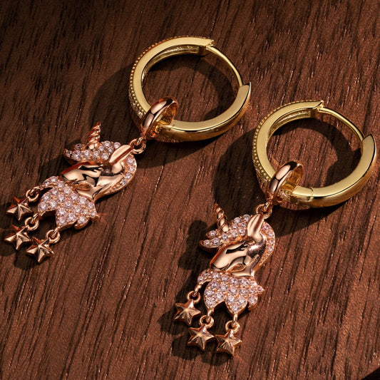 gona- Sterling Silver Pink Unicorn Charms Earrings Set, Featuring Dual Plating in Rose Gold and 14K Gold