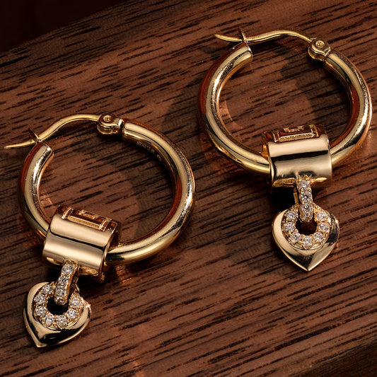 gona- Sterling Silver Elegant Heart Charms Earrings Set In 14K Gold Plated