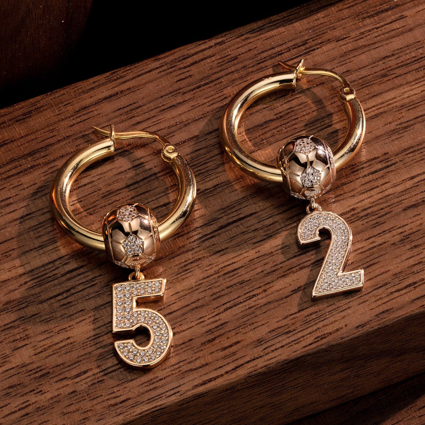 Sterling Silver Number 3 Golden Football Charms Earrings Set In 14K Gold Plated
