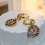 Sterling Silver Elegant Clover Charms Earrings Set With Enamel In 14K Gold Plated