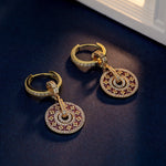Sterling Silver Elegant Clover Charms Earrings Set With Enamel In 14K Gold Plated