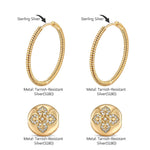 Golden Four Leaf Clover Tarnish-resistant Silver Charms Earrings Set Classic Hoop Earrings with Sterling Silver Ear Post In 14K Gold Plated