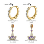 Sterling Silver Cute Witch Hat Charms Earrings Set In 14K Gold Plated