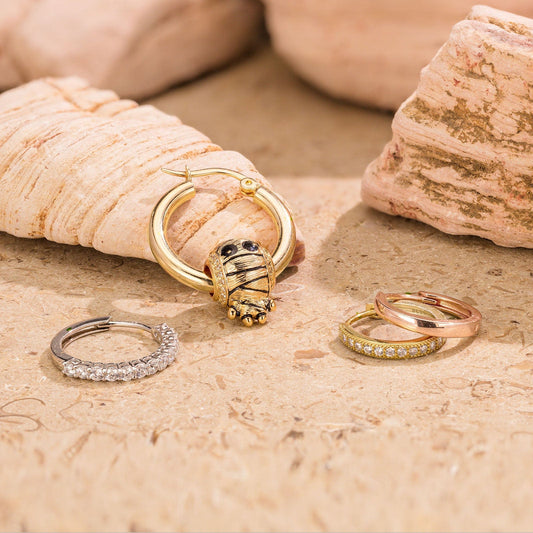 gona- Set of 4 Individual Earrings for Mix & Match Styling: Sterling Silver Adorable Mummy Charms Earrings Set With Enamel In Tri-Color Plating
