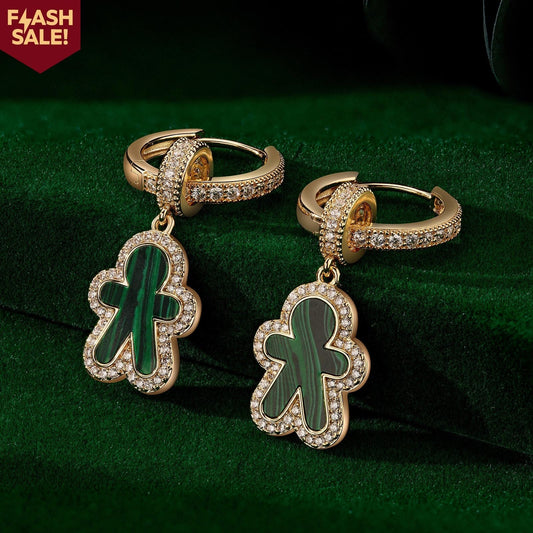 gona- Flash Sale: Sterling Silver Malachite Emerald Gingerbread Man Charms Earrings Set In 14K Gold Plated