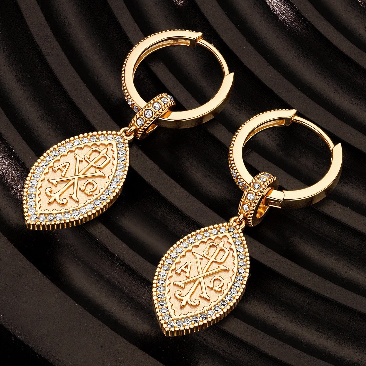 Sterling Silver Sacred Symbols Charms Earrings Set In 14K Gold Plated