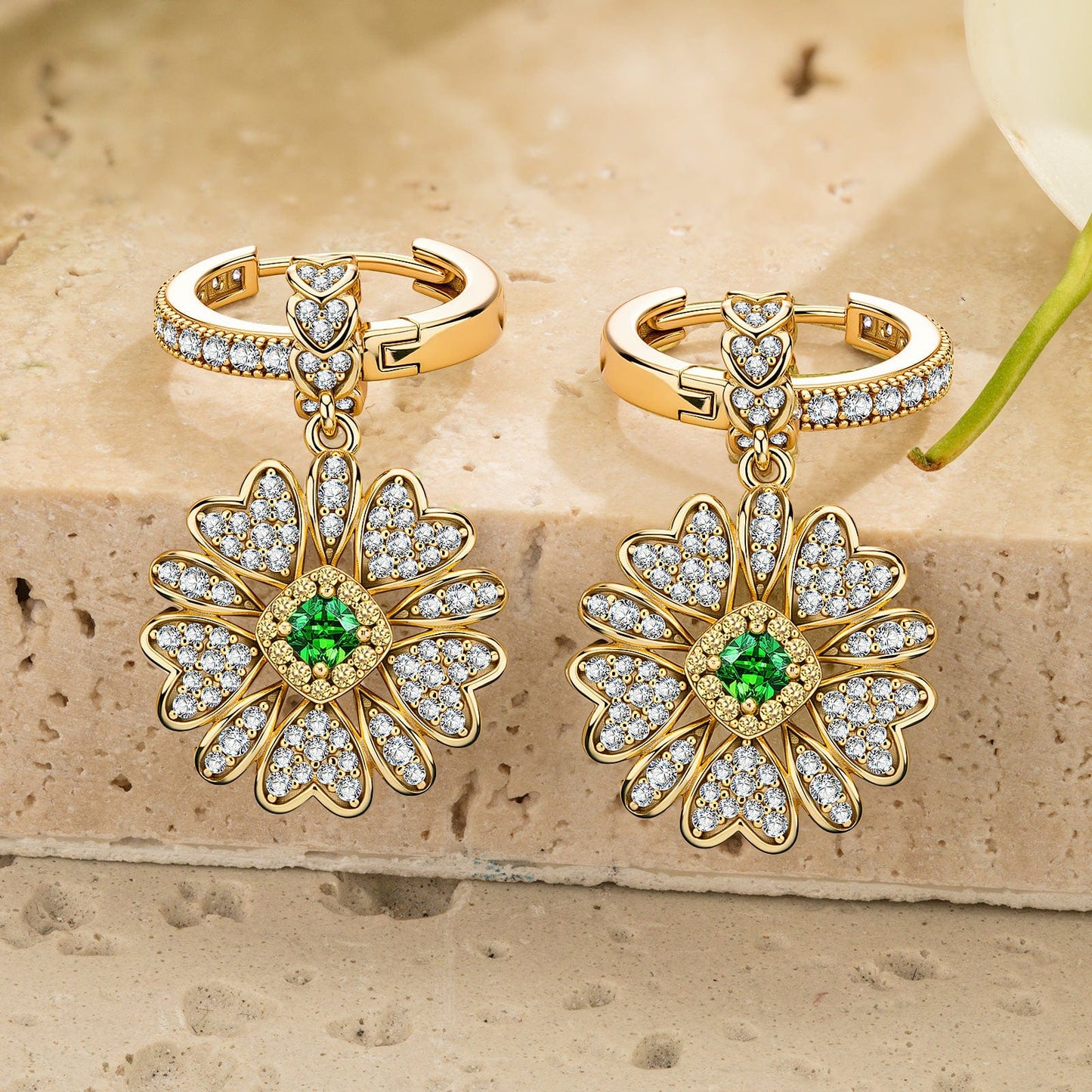 Sterling Silver Blossoming Brilliance Charms Earrings Set In 14K Gold Plated