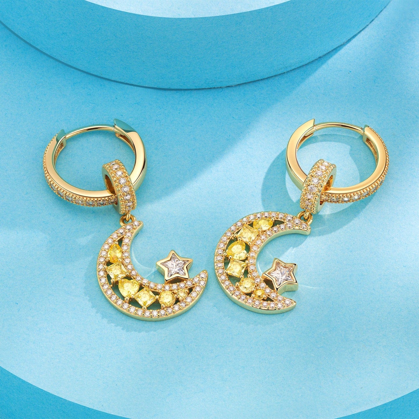 Sterling Silver Crescent Moon Charms Earrings Set In 14K Gold Plated