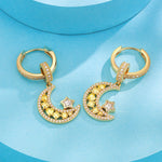 Sterling Silver Crescent Moon Charms Earrings Set In 14K Gold Plated