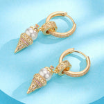 Sterling Silver Pearl Ice Cream Charms Earrings Set In 14K Gold Plated