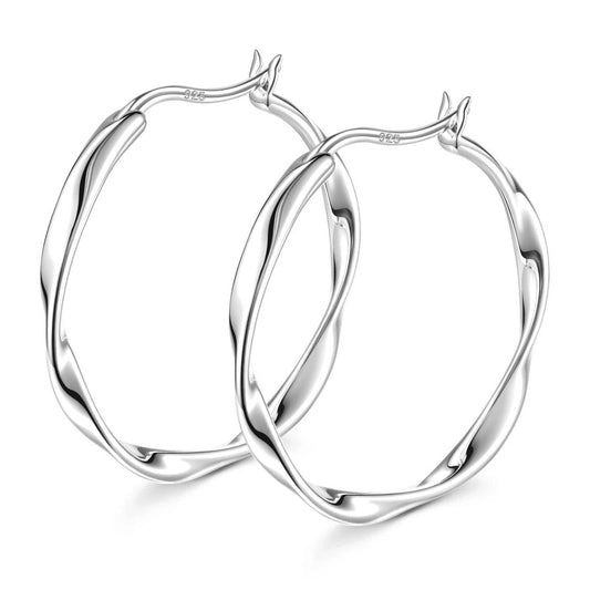 gona- Tarnish-resistant Silver L Size Classic Hoop Earrings with Sterling Silver Ear Post In White Gold Plated