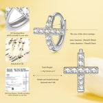 Sterling Silver Cross Hoop Earrings In White Gold Plated