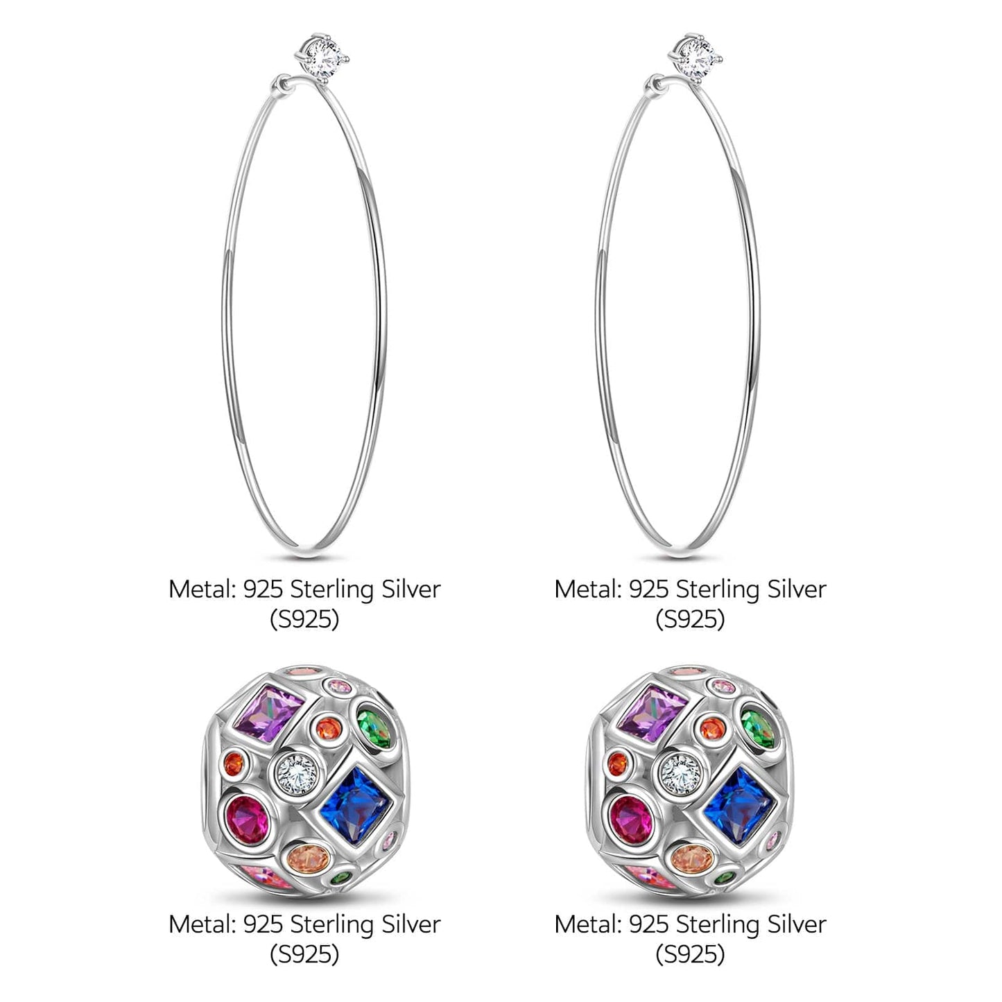 Sterling Silver Summer Rainbow Hoop Earrings In White Gold Plated