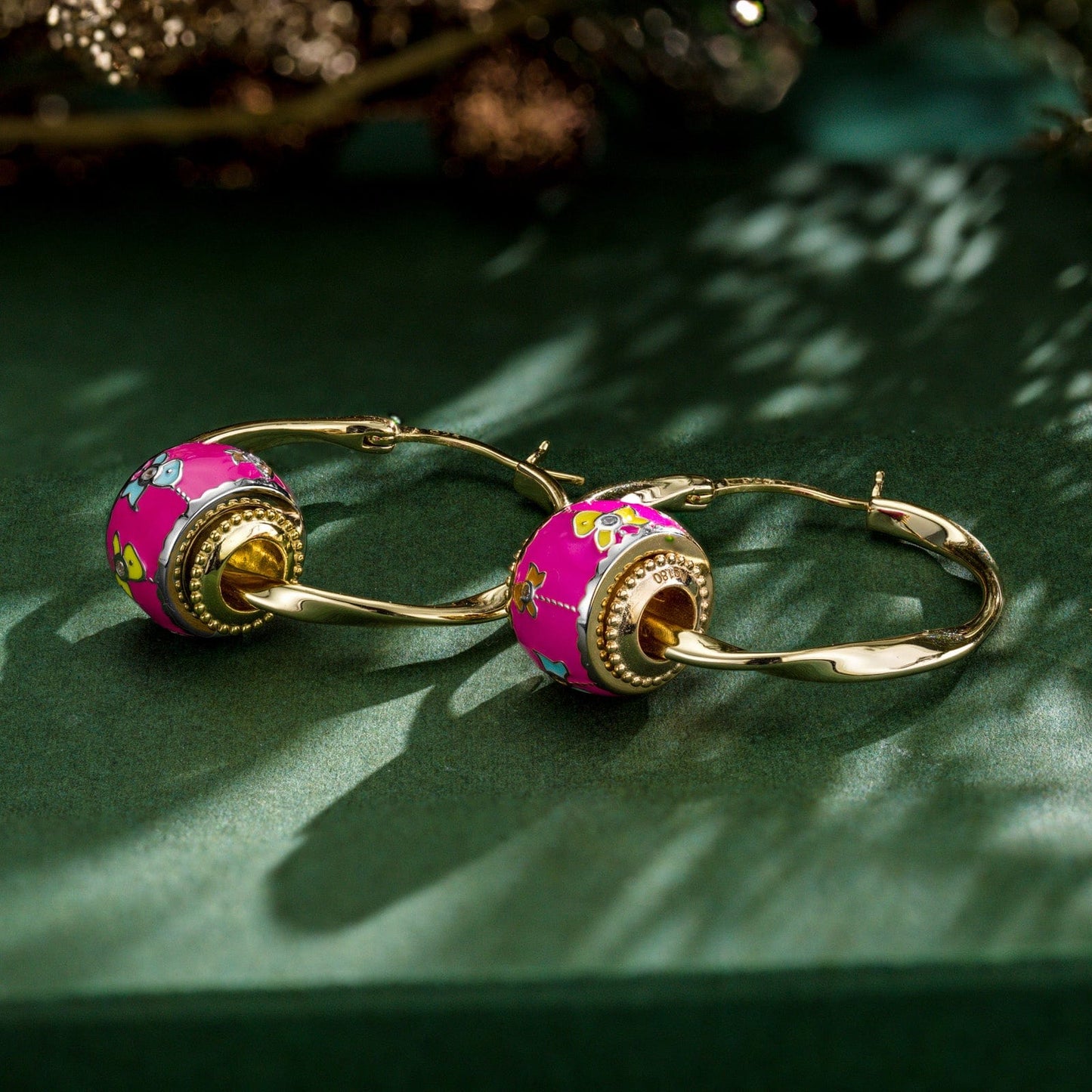 Sterling Silver Happy Transport Charms Earrings Set With Enamel In 14K Gold Plated