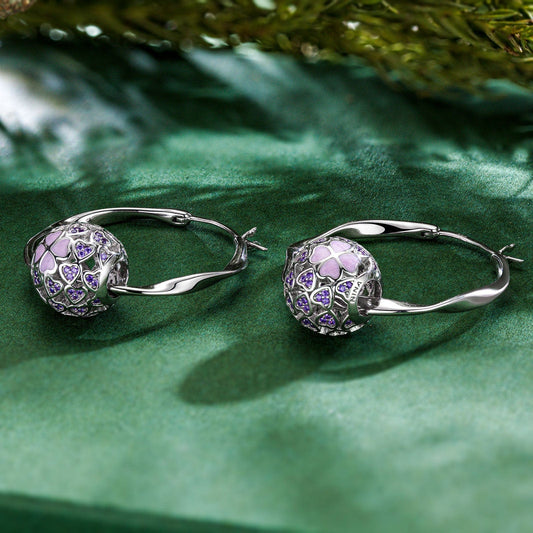 gona- Sterling Silver Purple Four Leaf Clover Charms Earrings Set With Enamel In White Gold Plated