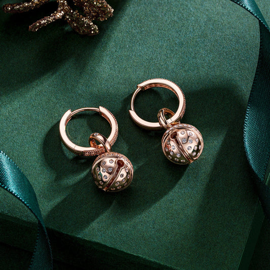 gona- Sterling Silver Earrings Set with Tarnish-resistant Silver Brilliant Jingle Bell Charms In Rose Gold Plated