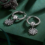Sterling Silver Brilliant White Snowflake Charms Earrings Set In White Gold Plated