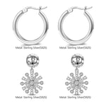 Sterling Silver Brilliant White Snowflake Charms Earrings Set In White Gold Plated