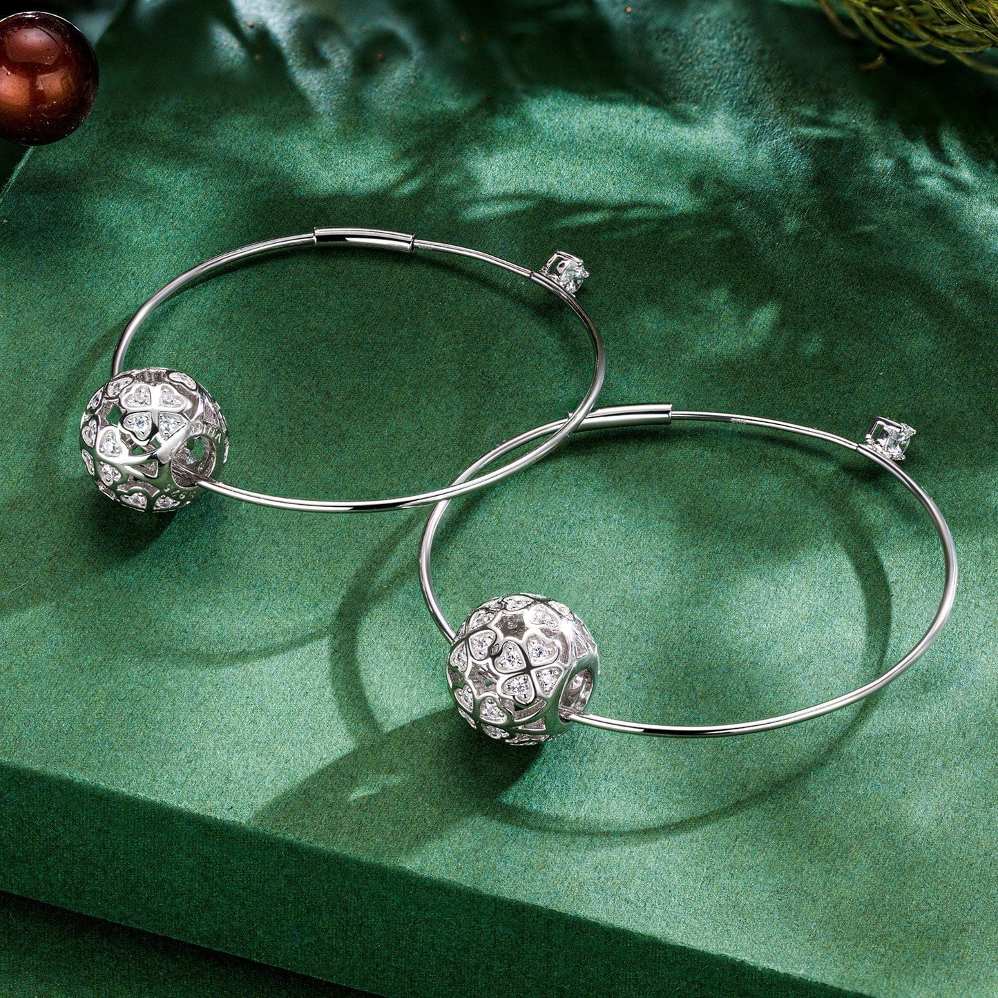 Sterling Silver Diamond White Four Leaf Clover Charms Earrings Set In White Gold Plated