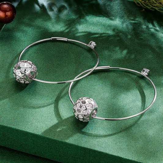 gona- Sterling Silver Diamond White Four Leaf Clover Charms Earrings Set In White Gold Plated