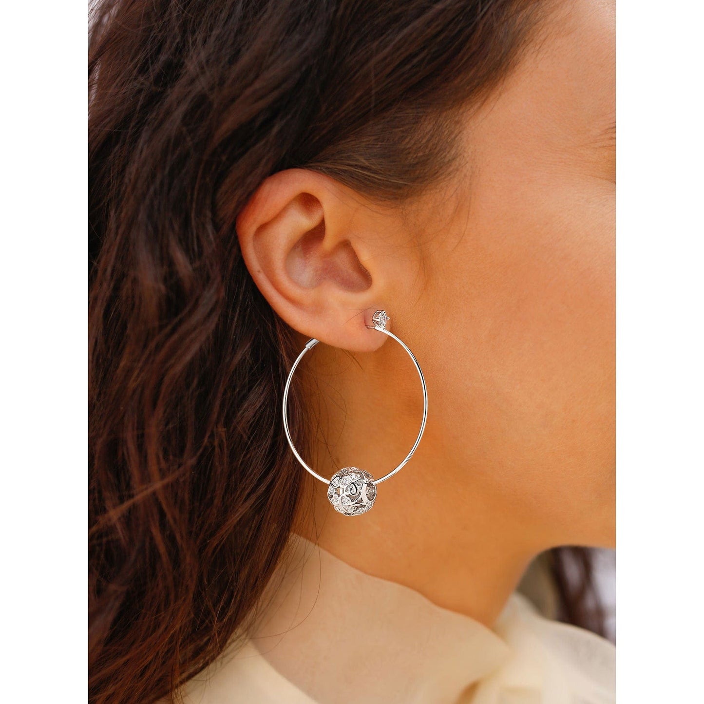 Sterling Silver Diamond White Four Leaf Clover Charms Earrings Set In White Gold Plated