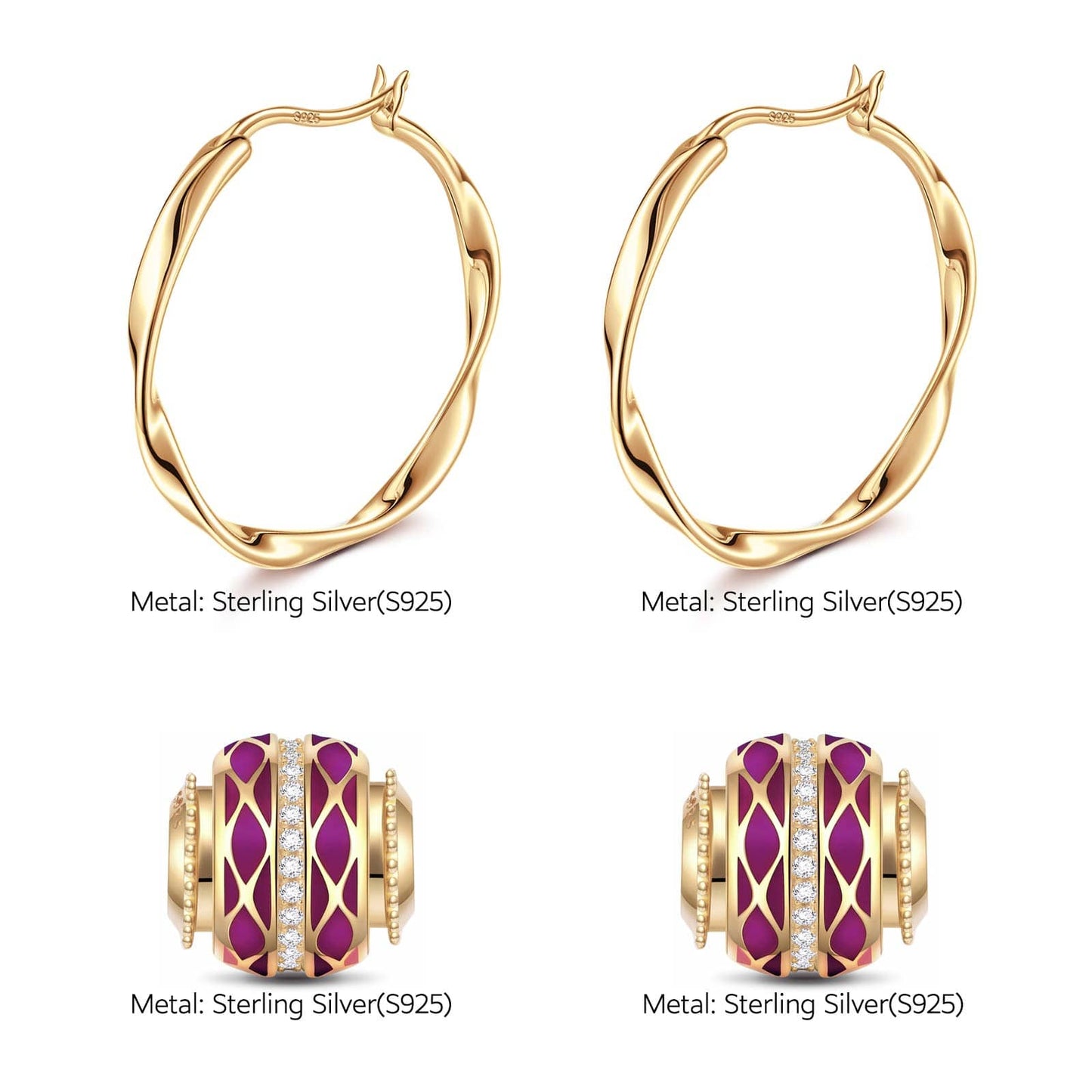 Sterling Silver Merry Transport Charms Earrings Set With Enamel In 14K Gold Plated