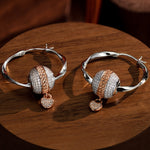 Sterling Silver Love Heart Chain Charms Earrings Set, Featuring Dual Plating in Rose Gold and White Gold