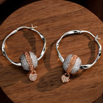 Sterling Silver Love Heart Chain Charms Earrings Set, Featuring Dual Plating in Rose Gold and White Gold