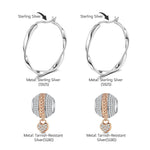 Sterling Silver Love Heart Chain Charms Earrings Set, Featuring Dual Plating in Rose Gold and White Gold