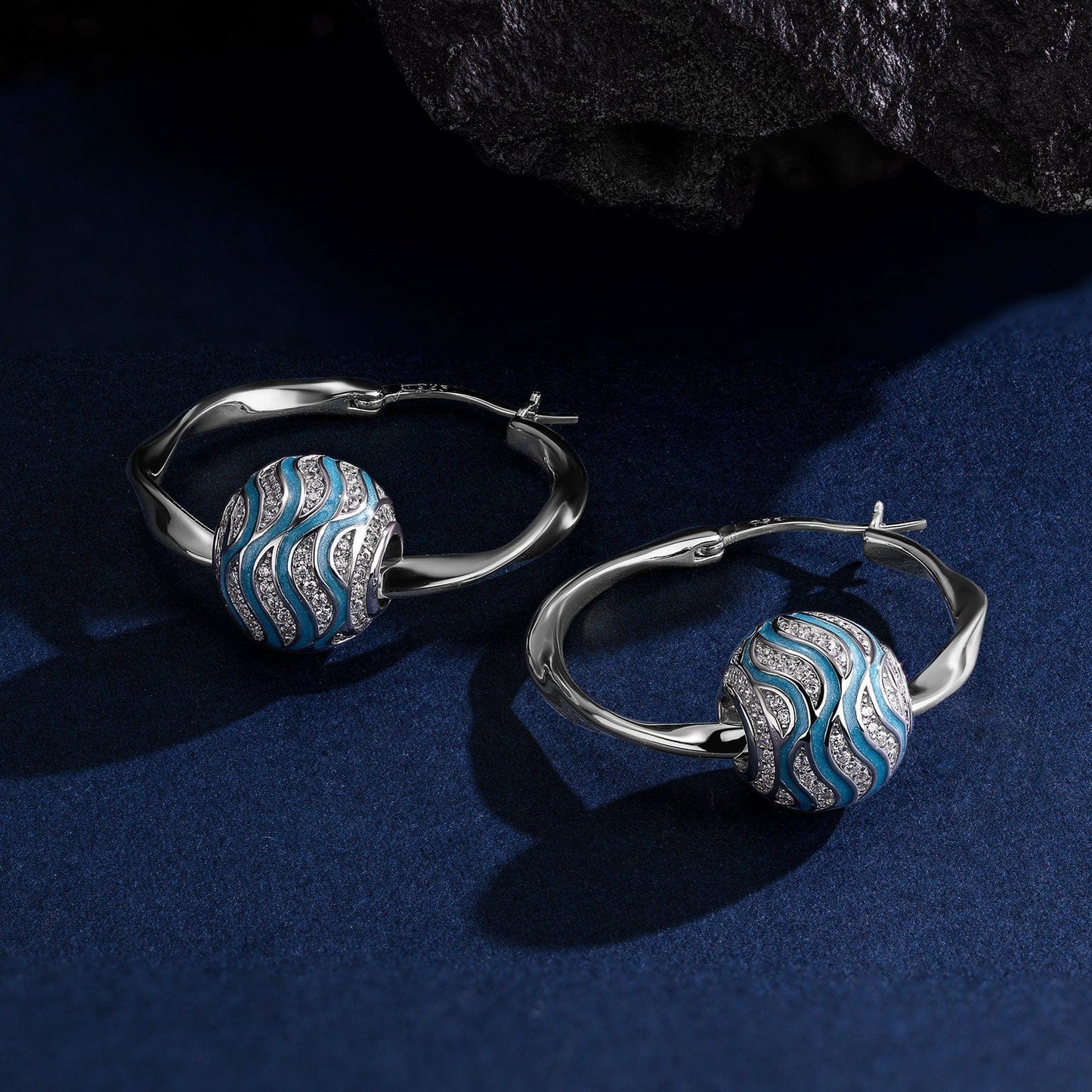 Sterling Silver Embrace the Surges Charms Earrings Set With Enamel In White Gold Plated