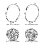 Sterling Silver Intertwined Heart Charms Earrings Set In White Gold Plated