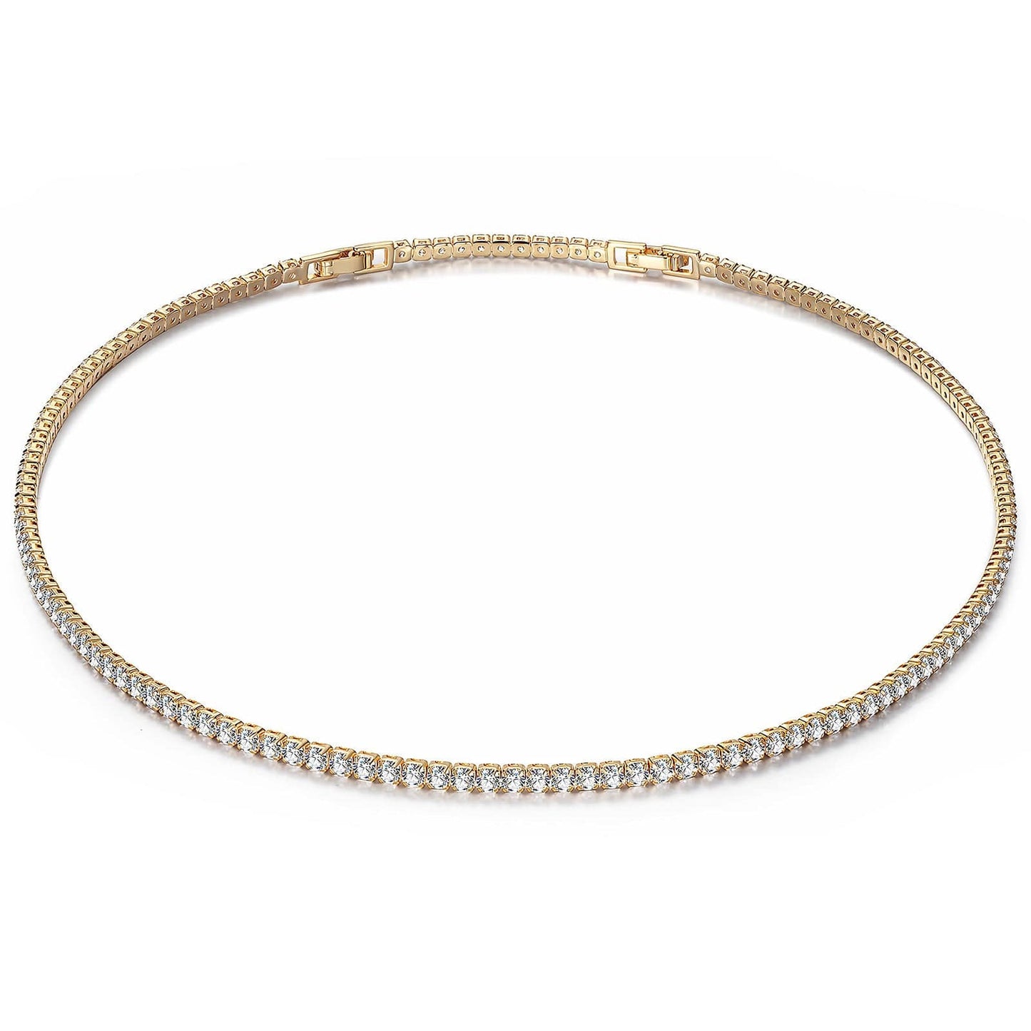 Sterling Silver Classic Tennis Necklace In 14K Gold Plated