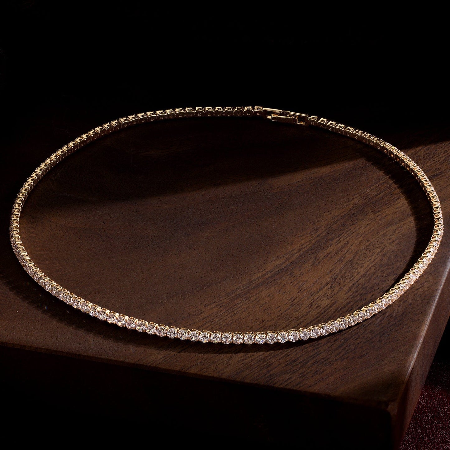 Sterling Silver Classic Tennis Necklace In 14K Gold Plated