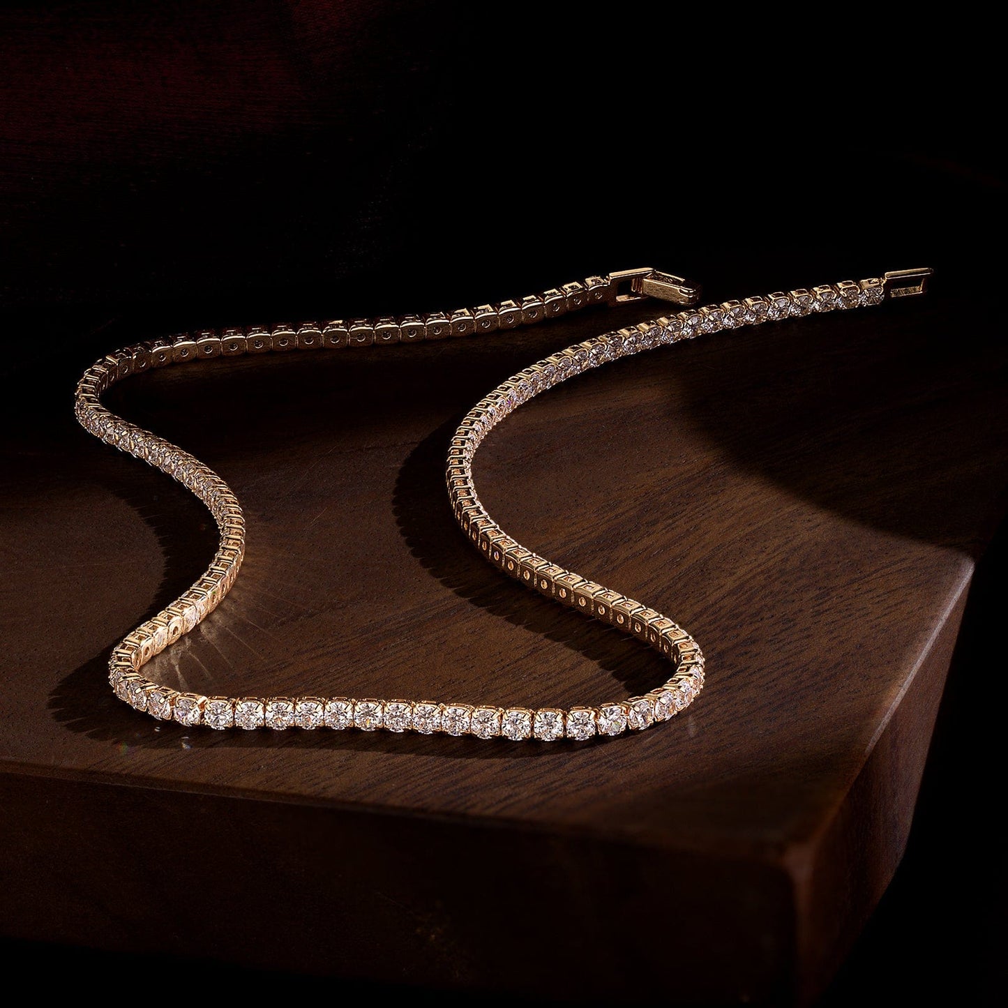 Sterling Silver Classic Tennis Necklace In 14K Gold Plated