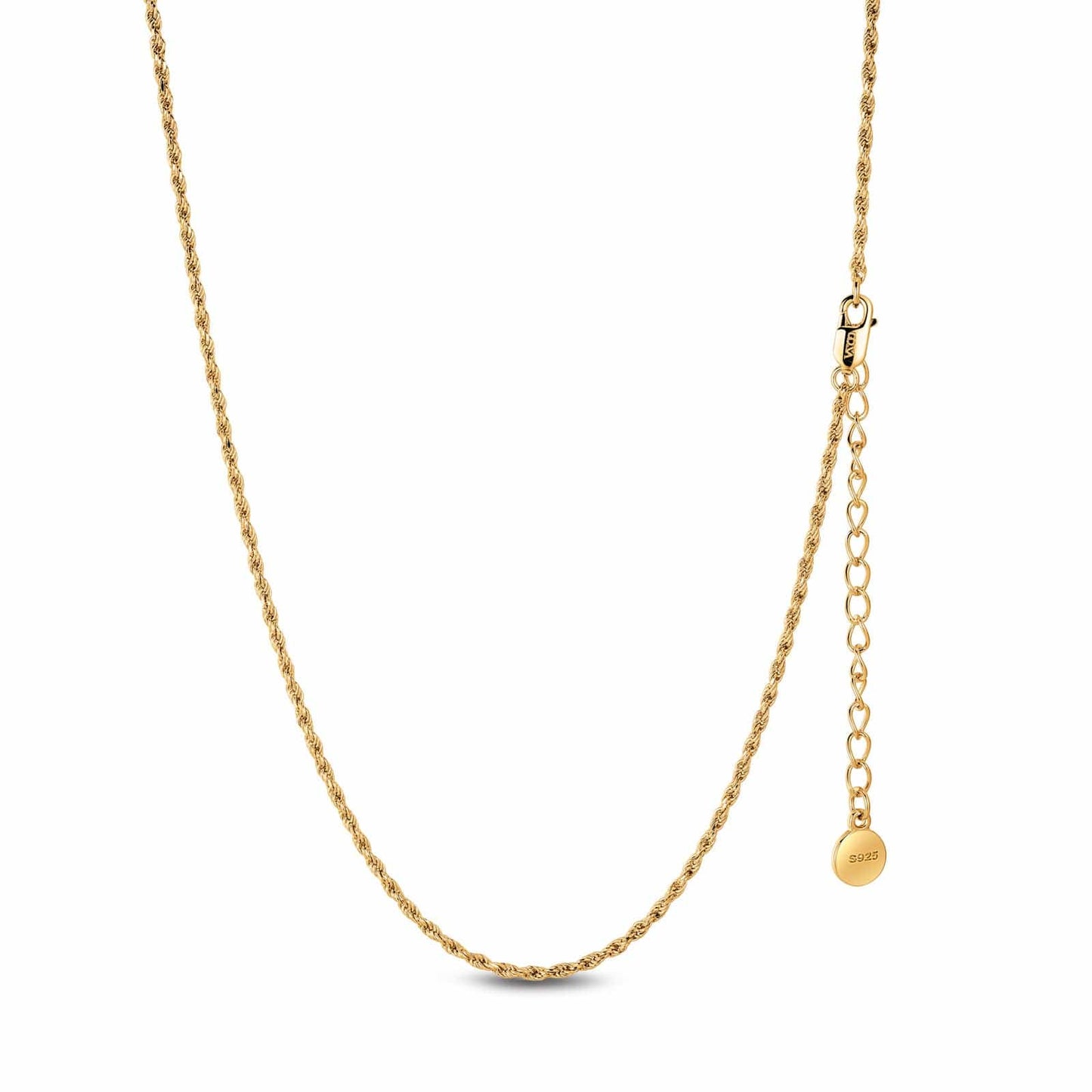 Sterling Silver Classic Rope Chain Necklace In 14K Gold Plated