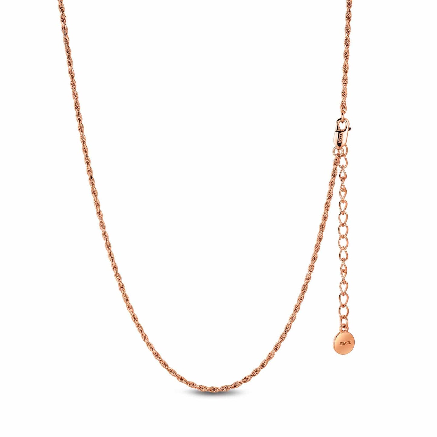 Sterling Silver Classic Rope Chain Necklace In Rose Gold Plated