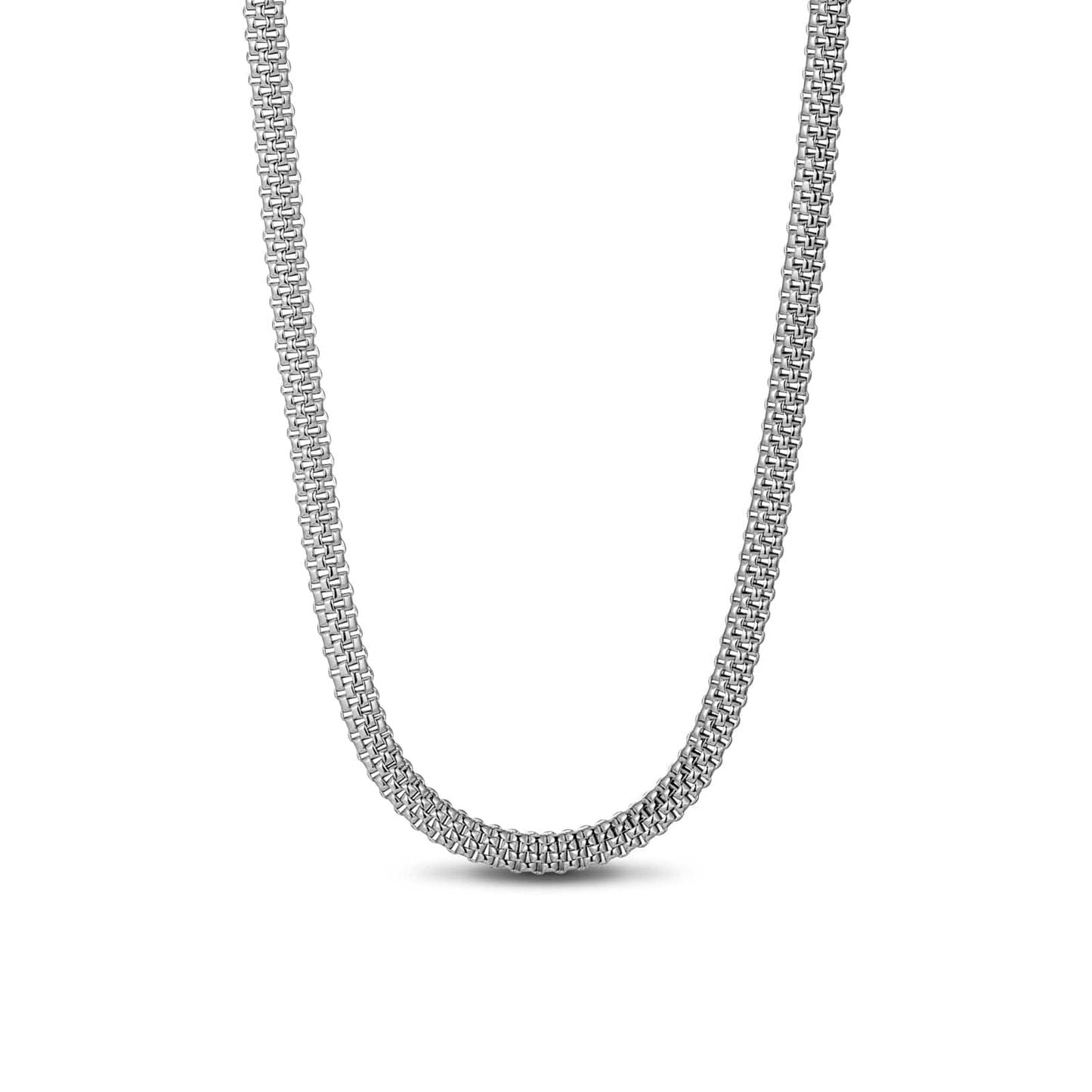Sterling Silver Simple Chain Necklace In White Gold Plated