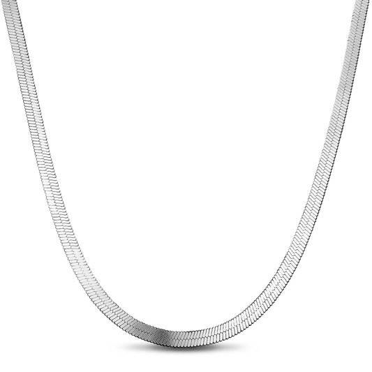 gona- Sterling Silver 4.0mm Flat Snake Chain Necklace In White Gold Plated