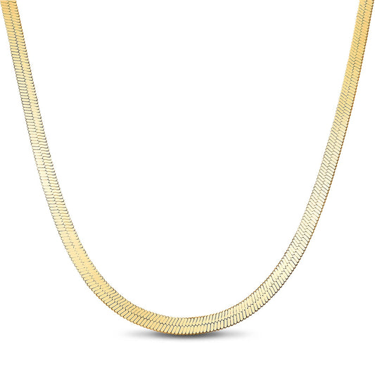 gona- Sterling Silver 4.0mm Flat Snake Chain Necklace In 14K Gold Plated