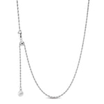 Sterling Silver Adjustable Rope Chain Necklace with Slider Clasp In White Gold Plated
