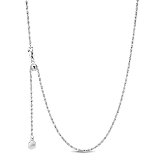 gona- Sterling Silver Adjustable Rope Chain Necklace with Slider Clasp In White Gold Plated