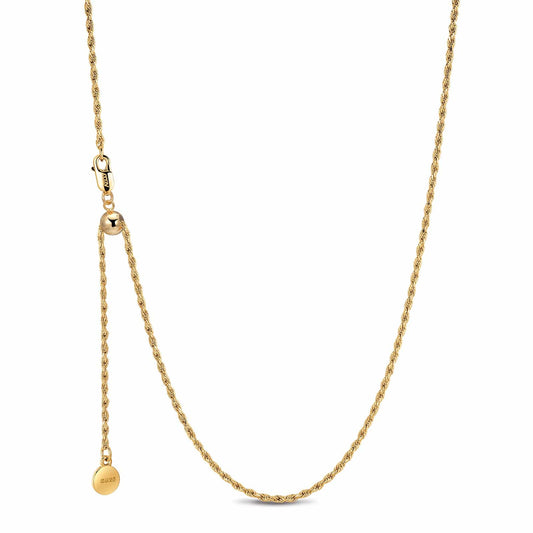 gona- Sterling Silver Adjustable Rope Chain Necklace with Slider Clasp In 14K Gold Plated