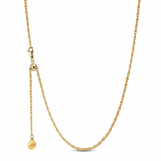 gona- Sterling Silver Adjustable Rope Chain Necklace with Slider Clasp In 14K Gold Plated