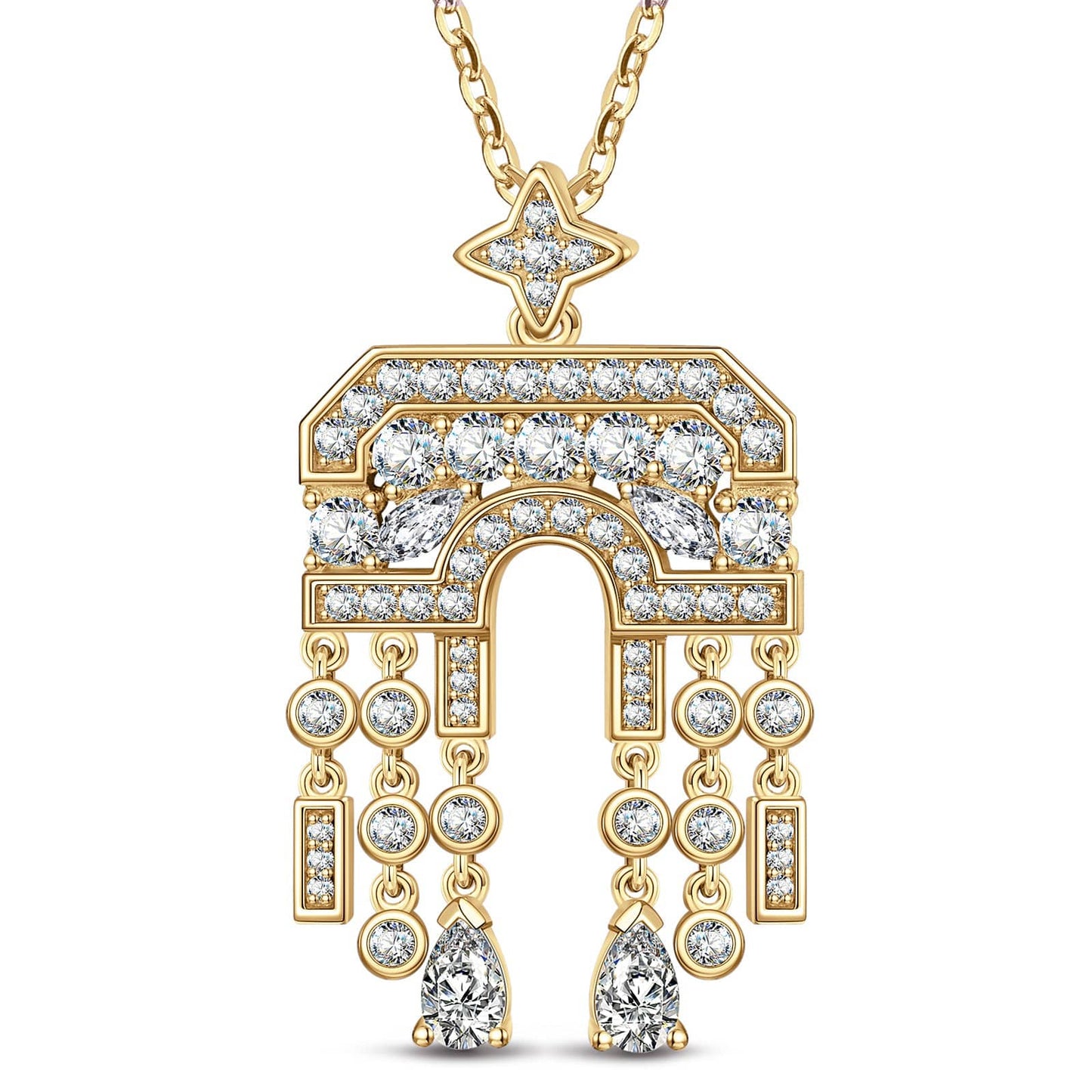 Sterling Silver Necklace Chain Arch of Triumph Tarnish-resistant Silver Tassels Pendant Necklace In 14K Gold Plated