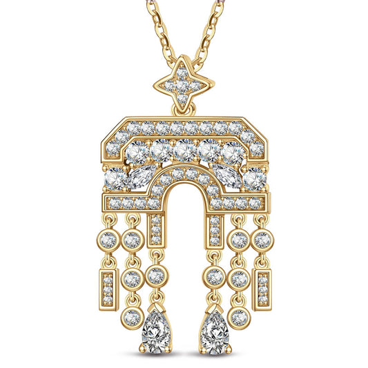 gona- Sterling Silver Necklace Chain Arch of Triumph Tarnish-resistant Silver Tassels Pendant Necklace In 14K Gold Plated