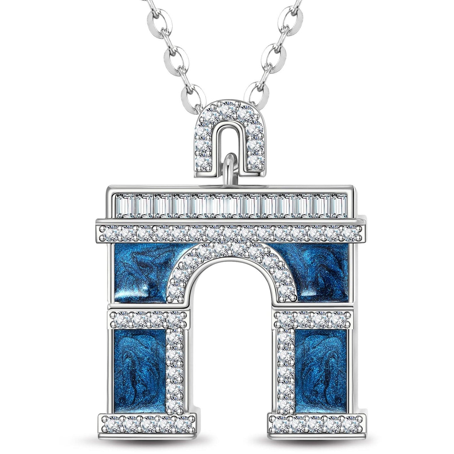 Sterling Silver Necklace Chain Arch of Triumph Tarnish-resistant Silver Pendant Necklace In White Gold Plated