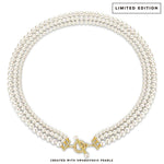 Tarnish-resistant Silver Vintage-Inspired Triple Row Pearl Necklace with Gold-Tone T-Bar Clasp - Created With Swarovski® Pearls 4mm-6mm