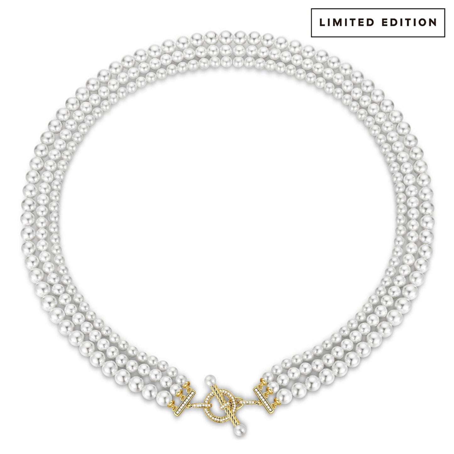 Tarnish-resistant Silver Vintage-Inspired Triple Row Pearl Necklace with Gold-Tone T-Bar Clasp - Created With 4.5mm-6mm Shell Pearls