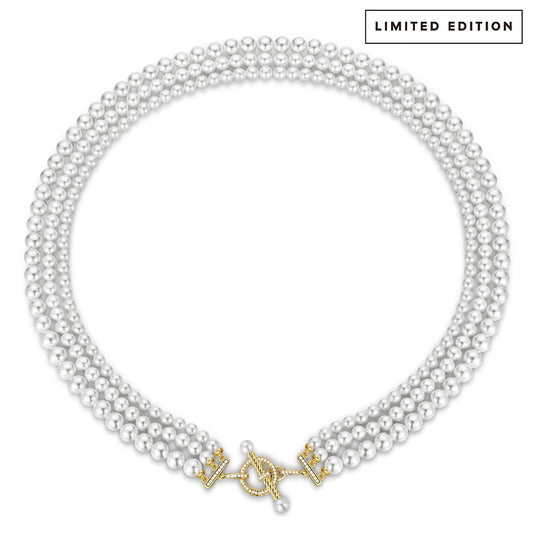 gona- Tarnish-resistant Silver Vintage-Inspired Triple Row Pearl Necklace with Gold-Tone T-Bar Clasp - Created With 4.5mm-6mm Shell Pearls