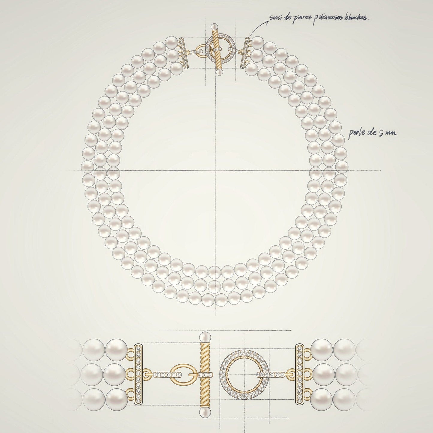 Tarnish-resistant Silver Vintage-Inspired Triple Row Pearl Necklace with Gold-Tone T-Bar Clasp - Created With Swarovski® Pearls 4mm-6mm